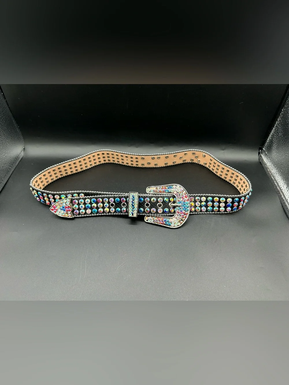 MAJESTIK  “Prodigy”  Leather Belt Colorful - Rhinestone . Size L